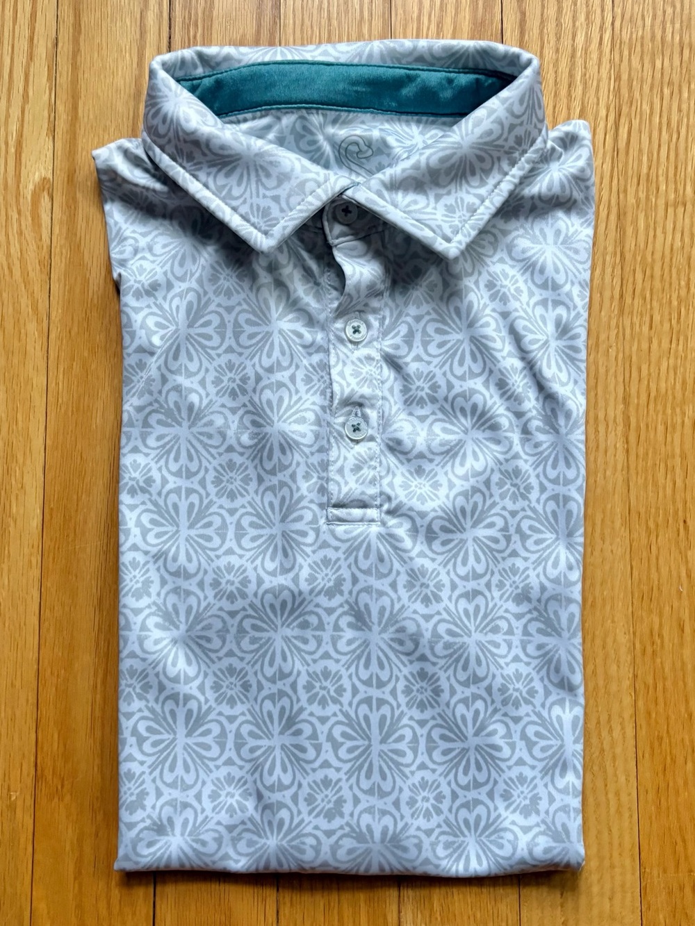 Swannies Mens Short Sleeve Performance Polo Shirt Large White Gray Floral Design